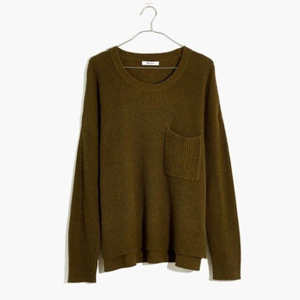 Madewell Thompson Ribbed Knit Pocket Pullover Sweater in Green | XS - Picture 1 of 5